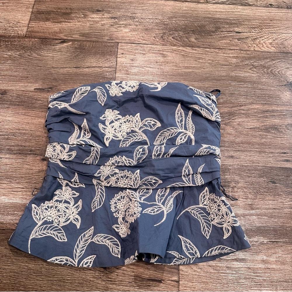White House Black Market Navy Floral Women's Tube Top